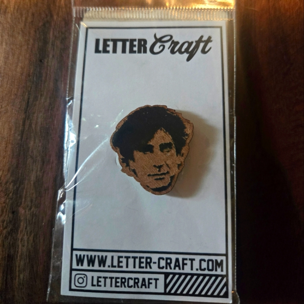 Neil Gaiman Wooden Pin Flair